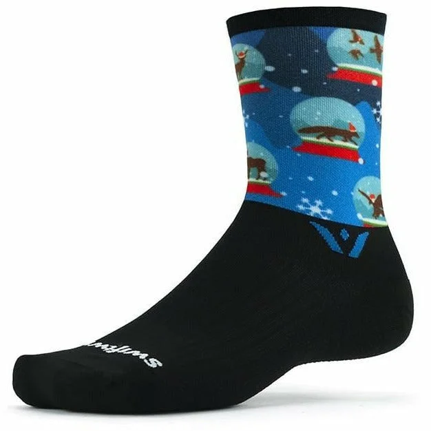 Men’s narrow tie accessory-Swiftwick Vision Snow Globes Limited Edition Crew Socks