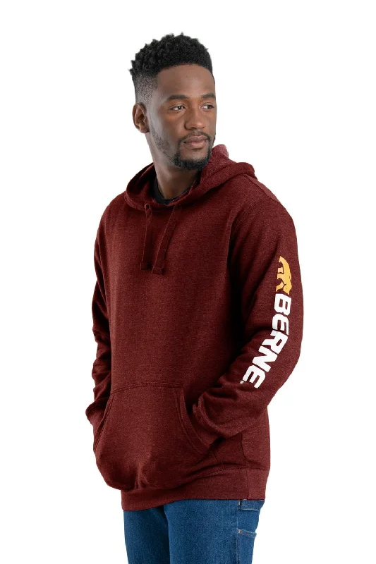 Men’s classic fleece pullover-Berne Mens Brick Cotton Blend Signature Sleeve Hooded Pullover