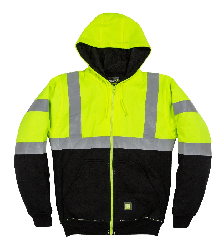 Men’s warm zip-up hoodie-Berne Mens Yellow Fleece Hi-Vis Class 3 Hoodie L TALL