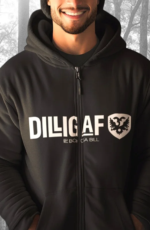 Men’s cozy black hoodie-Dilligaf Classic Zip Up Hoody