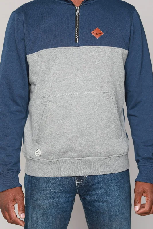 Men’s cozy printed hoodie-Kimes Ranch Mens Diamond Head QZ Navy/Grey Cotton Blend L/S Hoodie