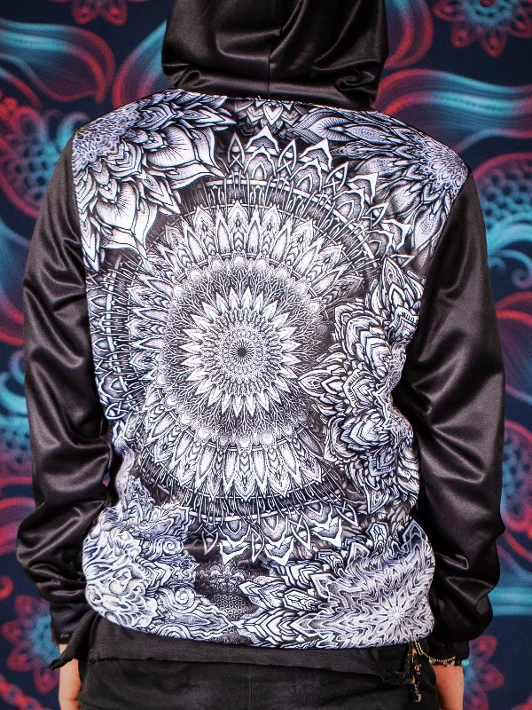 Men’s slim-fit navy hoodie-Mandala Bloom V2 Back Panel Unisex Hoodie