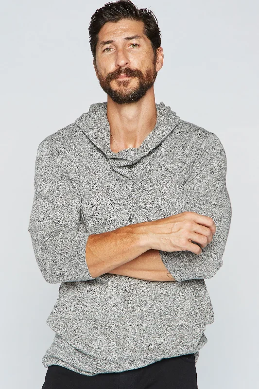 Men’s cozy cotton hoodie-Men's 3/4 Sleeve Cowl Neck Visor Hoodie - Melange