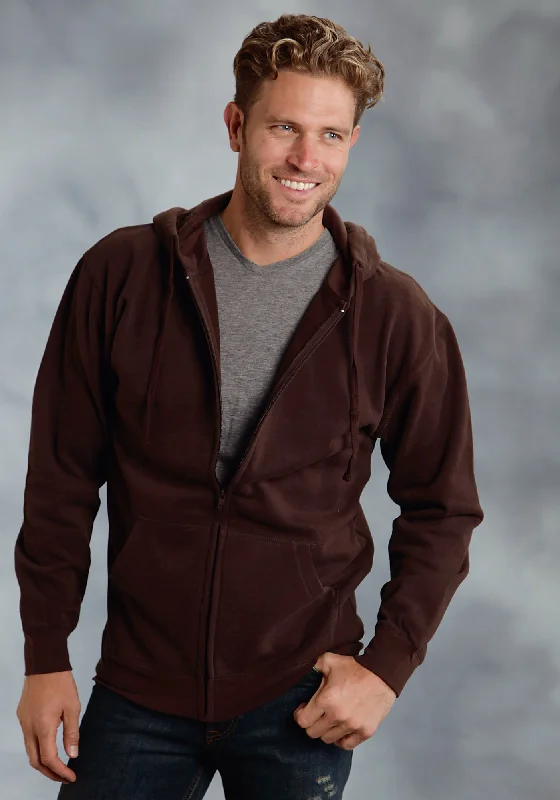 Men’s trendy fleece hoodie-Ouray Mens Brown 100% Cotton USA Zip Hoodie