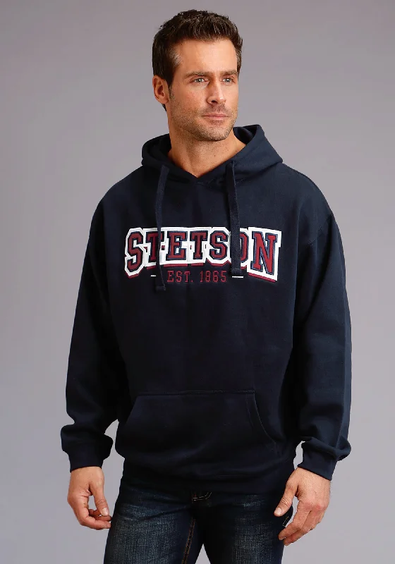 Men’s classic gray pullover-Stetson Mens Navy Cotton Blend Est Felt Applique Hoodie