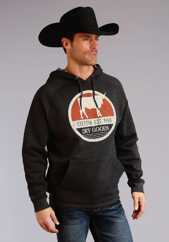 Men’s cozy cotton hoodie-Stetson Dry Goods Mens Black Cotton Blend Longhorn Hoodie