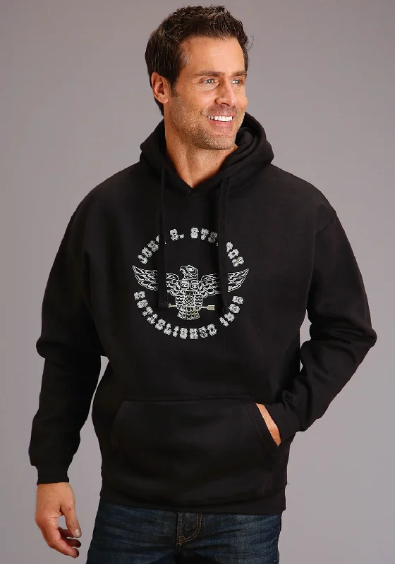 Men’s slim-fit fleece hoodie-Stetson Mens Black Cotton Blend Aztec Eagle Hoodie