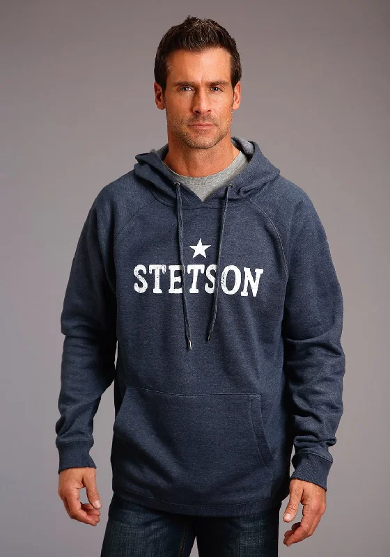 Men’s athletic performance hoodie-Stetson Mens Blue Cotton Blend Bold Logo Star Hoodie