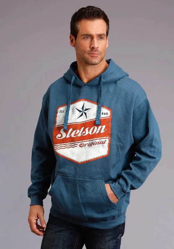 Men’s oversized athletic pullover-Stetson Mens Blue Cotton Blend Original Star Hoodie