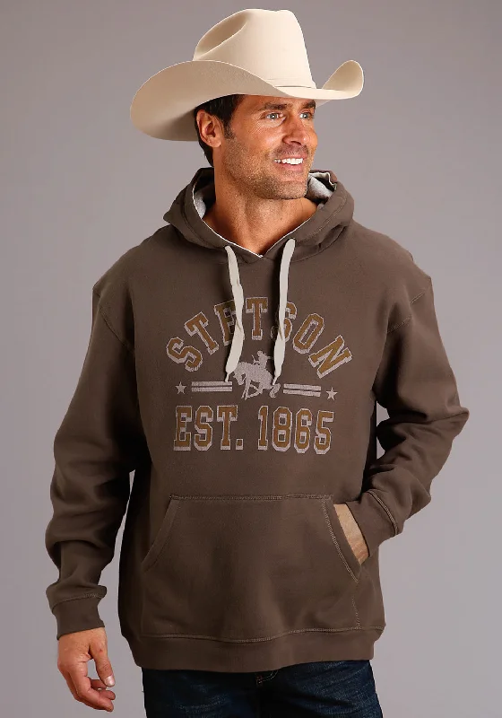 Men’s casual athletic hoodie-Stetson Mens Brown Cotton Blend Fleece Knit Buffalo Hoodie