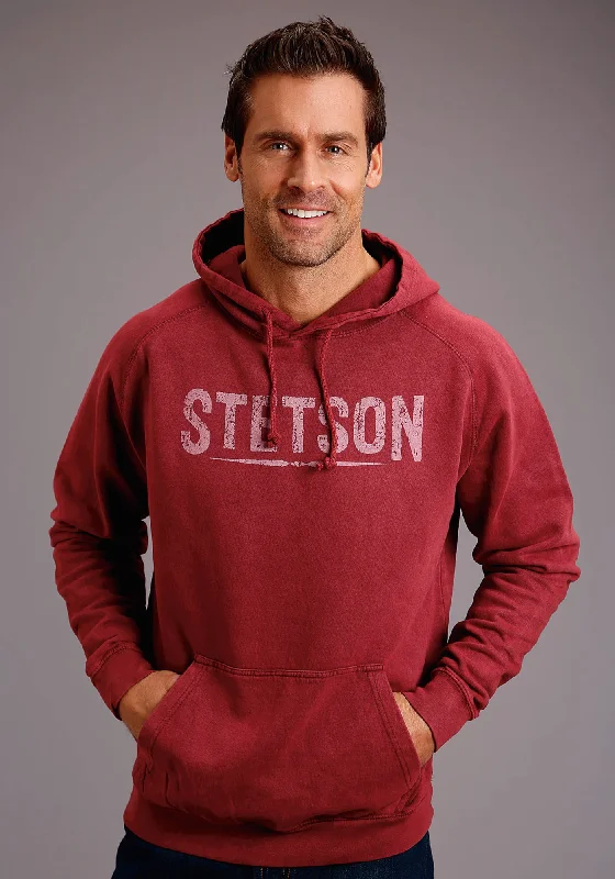 Men’s casual navy hoodie-Stetson Mens Burgundy 100% Cotton Mineral Logo Hoodie