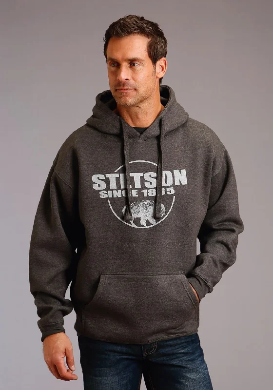 Men’s warm black pullover-Stetson Mens Charcoal Grey Cotton Blend Bison Hoodie