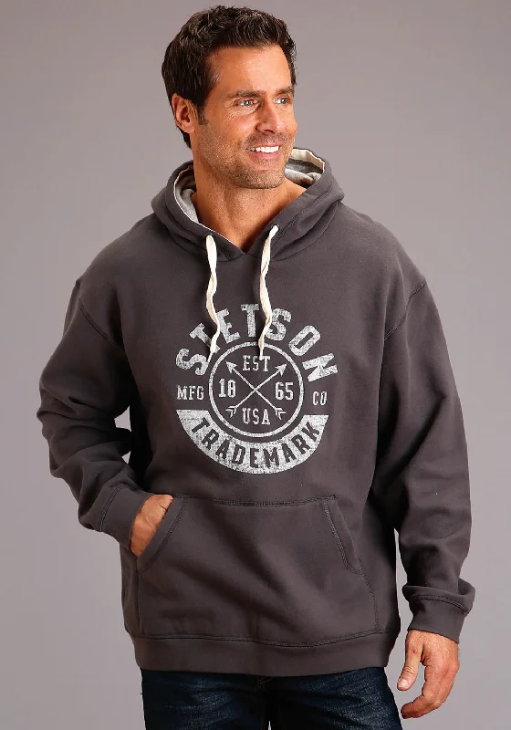 Men’s stylish fleece zip-Stetson Mens Dark Grey Cotton Blend Arrow Trademark Hoodie