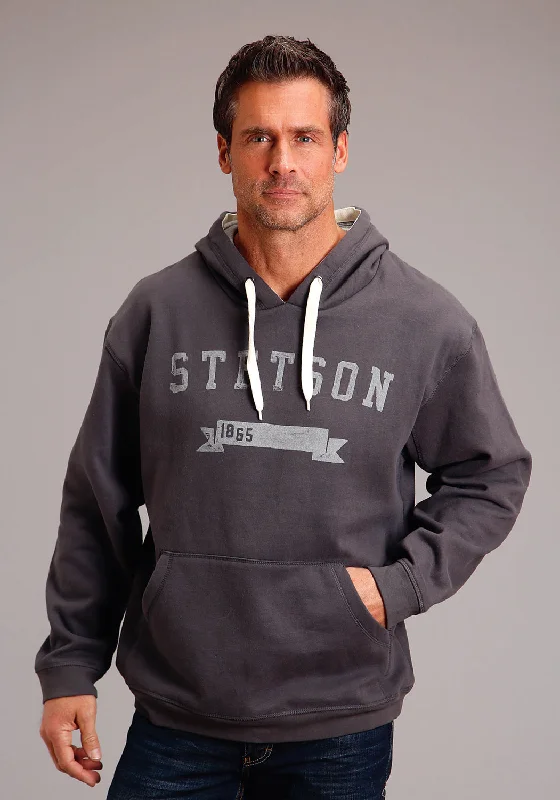 Men’s soft gray hoodie-Stetson Mens Dark Grey Poly/Cotton 1865 Banner Hoodie