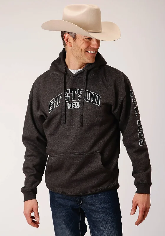 Men’s soft athletic hoodie-Stetson Mens Grey Cotton Blend USA Athletic Hoodie