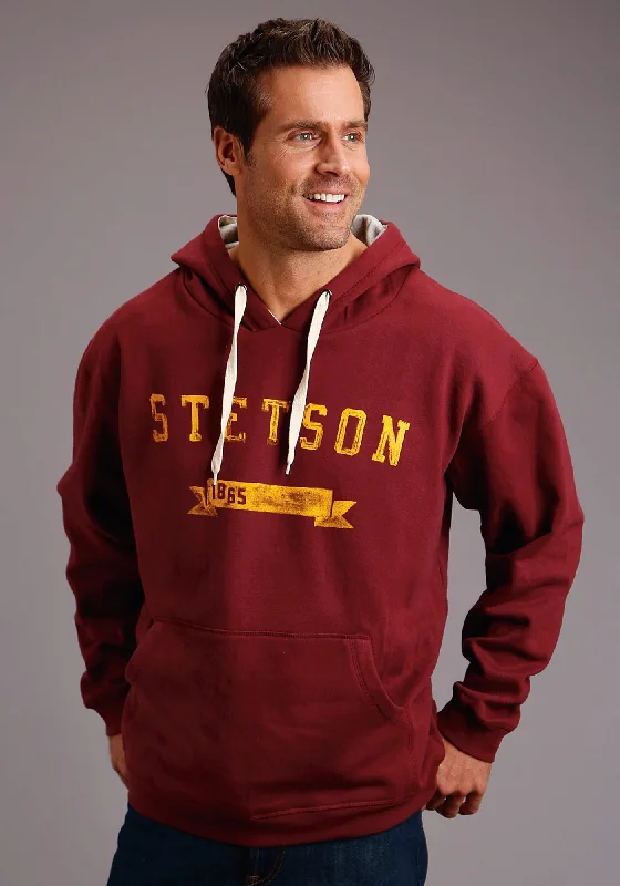 Men’s casual black hoodie-Stetson Mens Maroon Cotton Blend Est Ribbon Hoodie