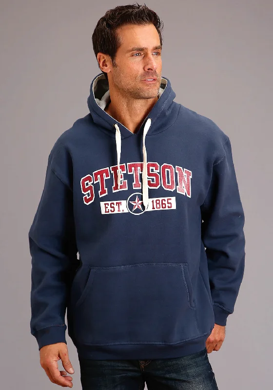 Men’s slim-fit cotton zip-Stetson Mens Navy Cotton Blend Fleece Est 1865 Hoodie