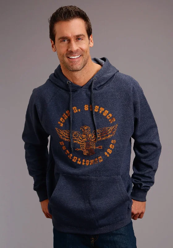 Men’s slim-fit athletic hoodie-Stetson Mens Navy Cotton Blend Orange Eagle Hoodie