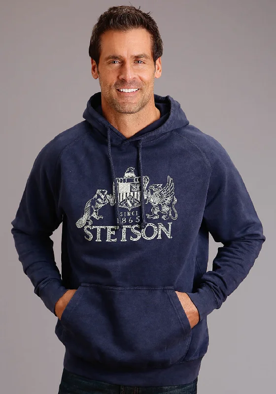 Men’s classic cotton zip-Stetson Mens Navy Cotton Blend Vintage Wash Shield Logo Hoodie