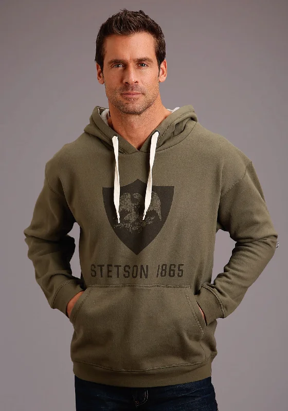 Men’s stylish athletic hoodie-Stetson Mens Olive Green Cotton Blend Eagle Hoodie