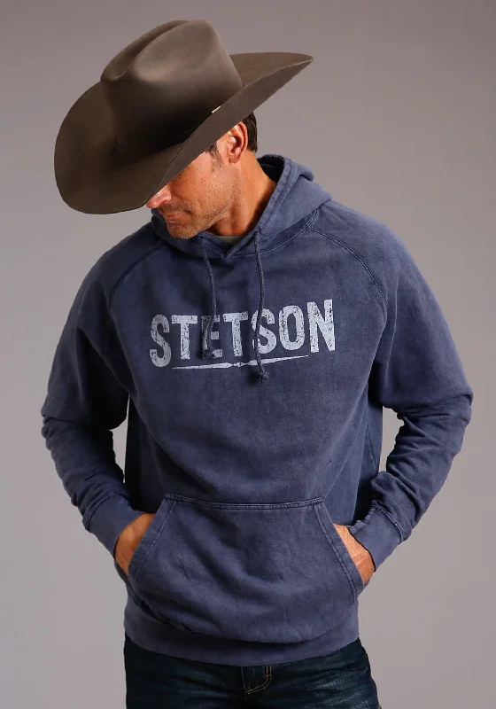 Men’s warm black pullover-Stetson Mens Vintage Denim 100% Cotton Distressed Hoodie