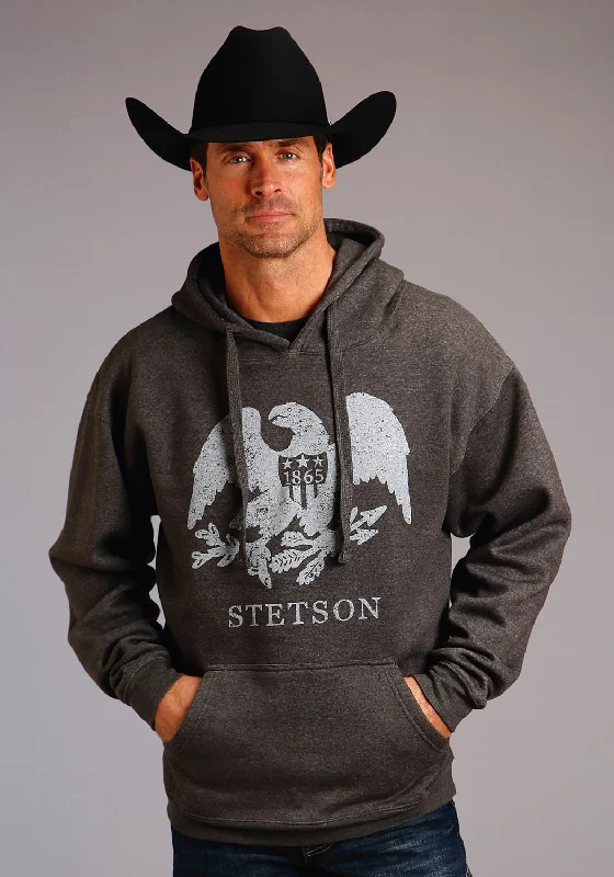 Men’s cozy graphic hoodie-Stetson Mens Vintage Grey Cotton Blend 1865 Eagle Hoodie