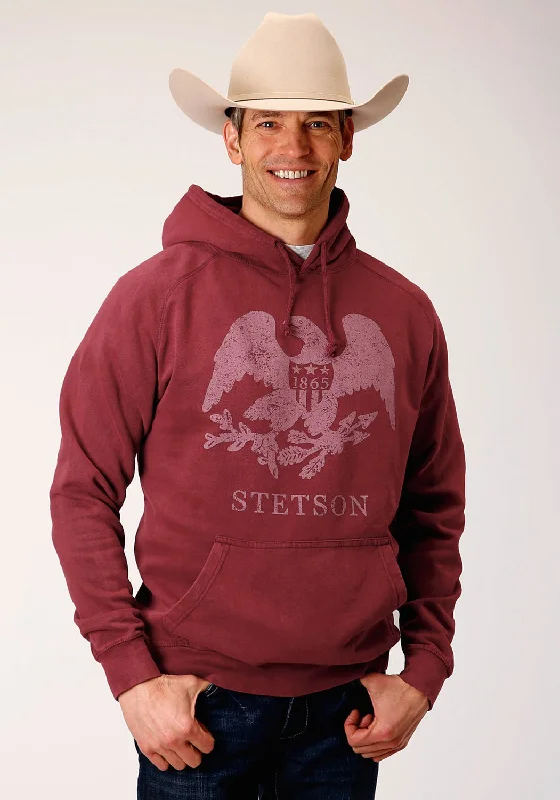 Men’s cozy cotton hoodie-Stetson Mens Wine 100% Cotton Eagle Logo Hoodie