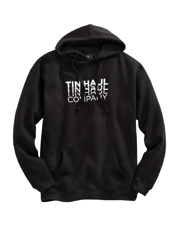 Men’s athletic performance hoodie-Tin Haul Mens Black 100% Cotton Faded Logo Hoodie