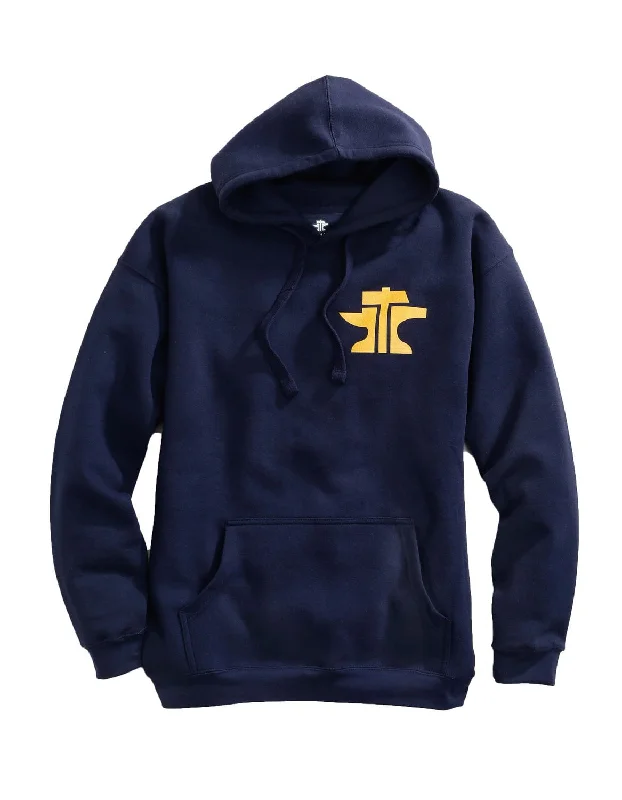 Men’s warm black pullover-Tin Haul Mens Blue Cotton Blend Anvil and Hammer Logo Hoodie