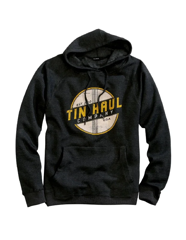 Men’s classic navy hoodie-Tin Haul Mens Charcoal Grey Cotton Blend Thru It Logo Hoodie