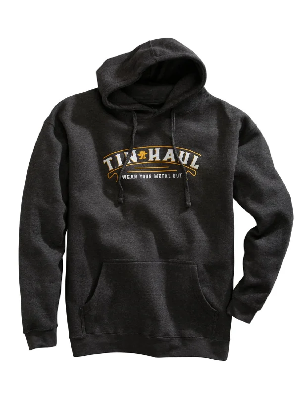 Men’s lightweight black hoodie-Tin Haul Mens Grey Cotton Blend Banner Print Hoodie