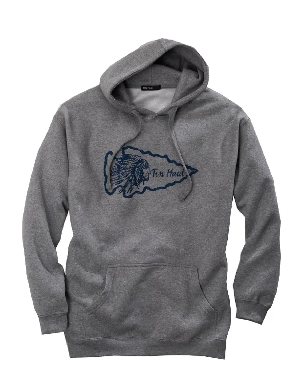 Men’s soft navy hoodie-Tin Haul Mens Grey Cotton Blend Indian Arrowhead Hoodie