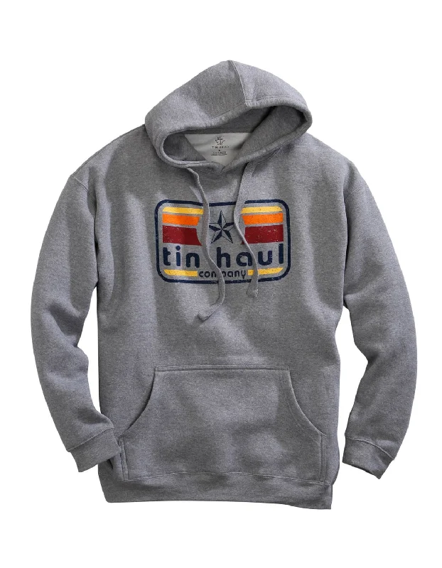 Men’s lightweight pullover hoodie-Tin Haul Mens Grey Cotton Blend Stars and Stripes Retro Hoodie