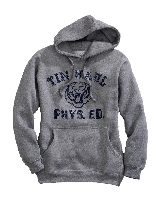 Men’s warm cotton hoodie-Tin Haul Mens Grey Cotton Blend Tiger Phys Ed Hoodie