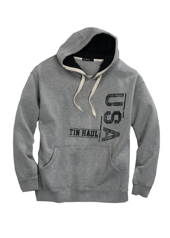 Men’s lightweight athletic hoodie-Tin Haul Mens Grey Cotton Blend USA Print Hoodie