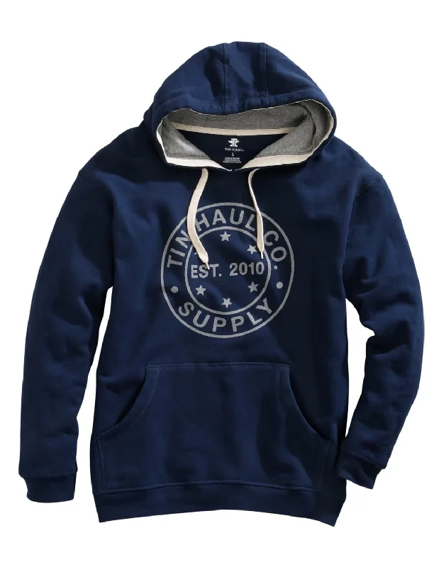 Men’s oversized zip hoodie-Tin Haul Mens Navy Cotton Blend Circle Screenprint Hoodie