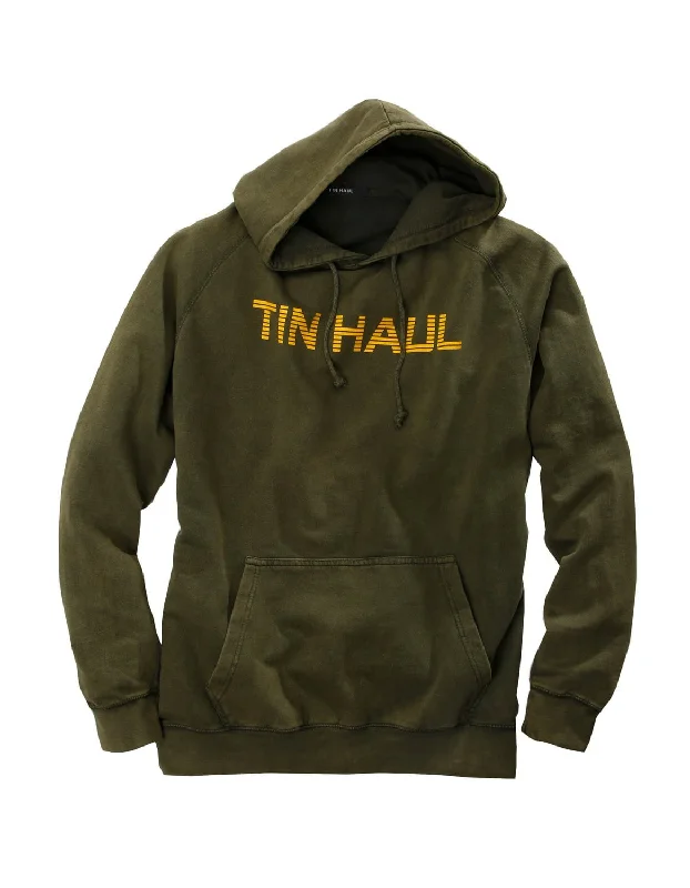 Men’s oversized zip-up hoodie-Tin Haul Mens Olive 100% Cotton Wording in Gold Hoodie