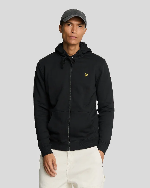 Men’s lightweight black hoodie-Zip Through Hoodie