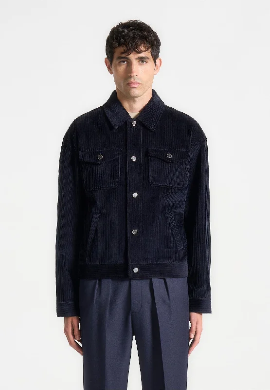 Men’s versatile leather jacket-Corduroy Trucker Jacket - Navy