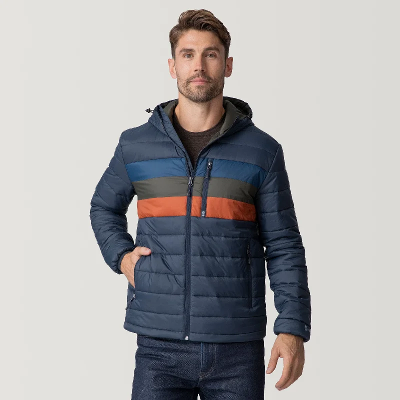 Men’s modern trench jacket-Men's Tri-Color Hooded Puffer Jacket