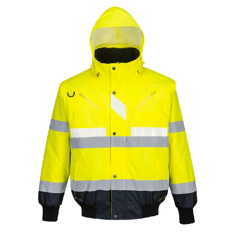 Men’s stylish windbreaker jacket-Portwest G465 Glowtex Hi-Vis 3-in-1 Contrast Bomber Jacket