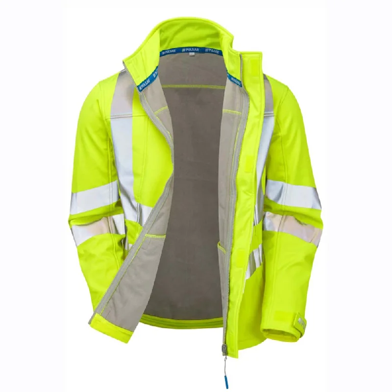 Men’s waterproof bomber jacket-PULSAR P534 Hi-Vis Yellow Interactive Softshell Jacket