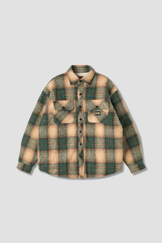 Men’s rugged fleece jacket-Quilted Plaid Overshirt (Olive Plaid)