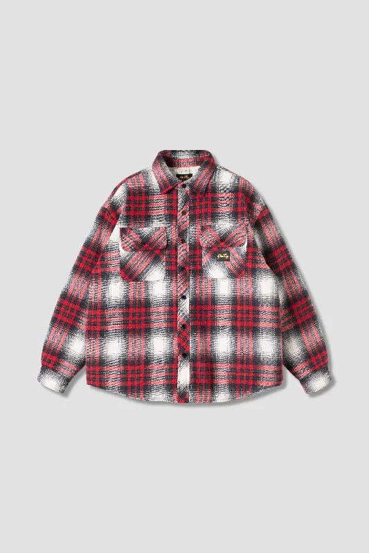 Men’s breathable leather jacket-Quilted Plaid Overshirt (Red Plaid)