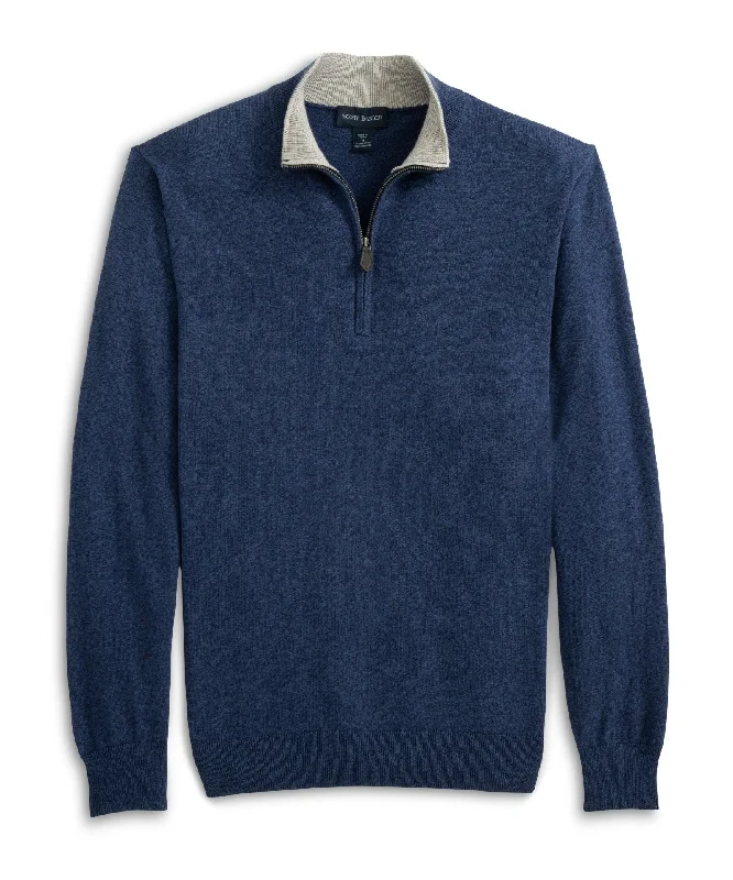 Men’s chunky cotton sweater-12GG Cotton/Cashmere 1/4 Zip, Denim