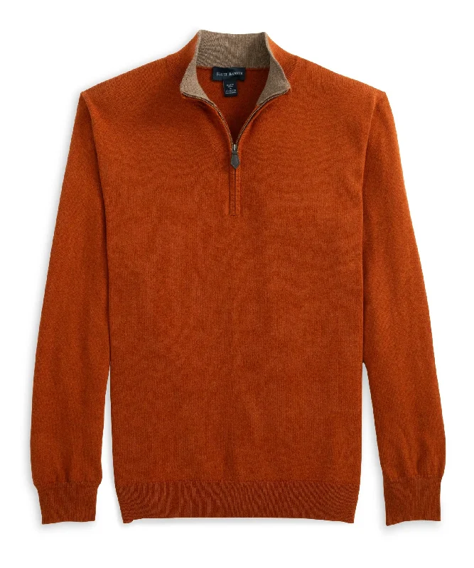 Men’s soft wool sweater-12GG Cotton/Cashmere 1/4 Zip, Spice