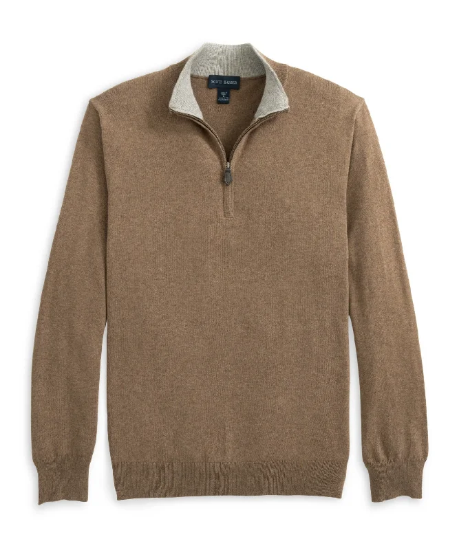 Men’s cozy knit sweater-12GG Cotton/Cashmere 1/4 Zip, Taupe