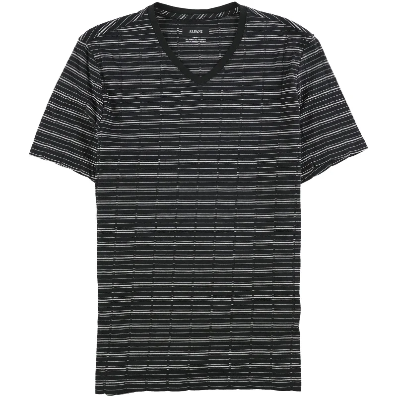 Men’s short-sleeve everyday wear-Alfani Mens Striped Basic T-Shirt, Black, Small