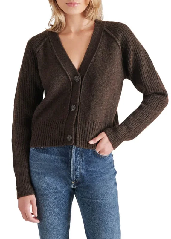 Men’s warm V-neck sweater-Beckie Cardigan - Chestnut