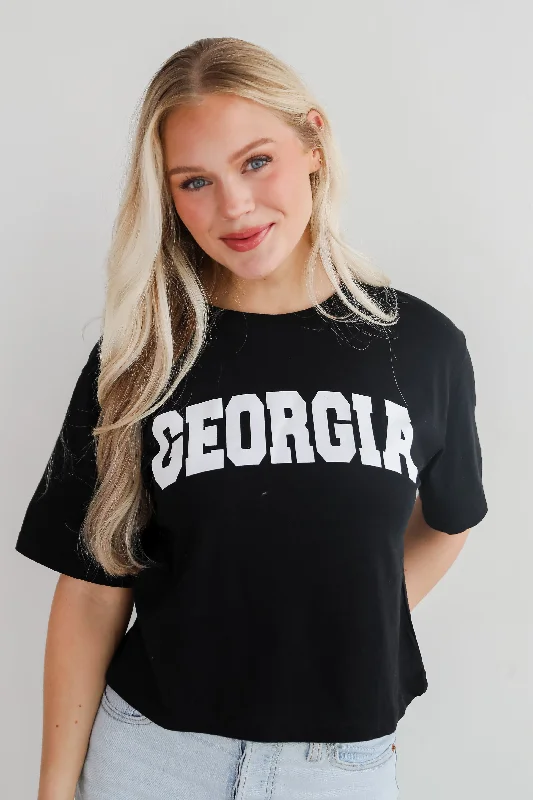 Men’s short-sleeve durable shirt-Black Georgia Block Letter Cropped Tee